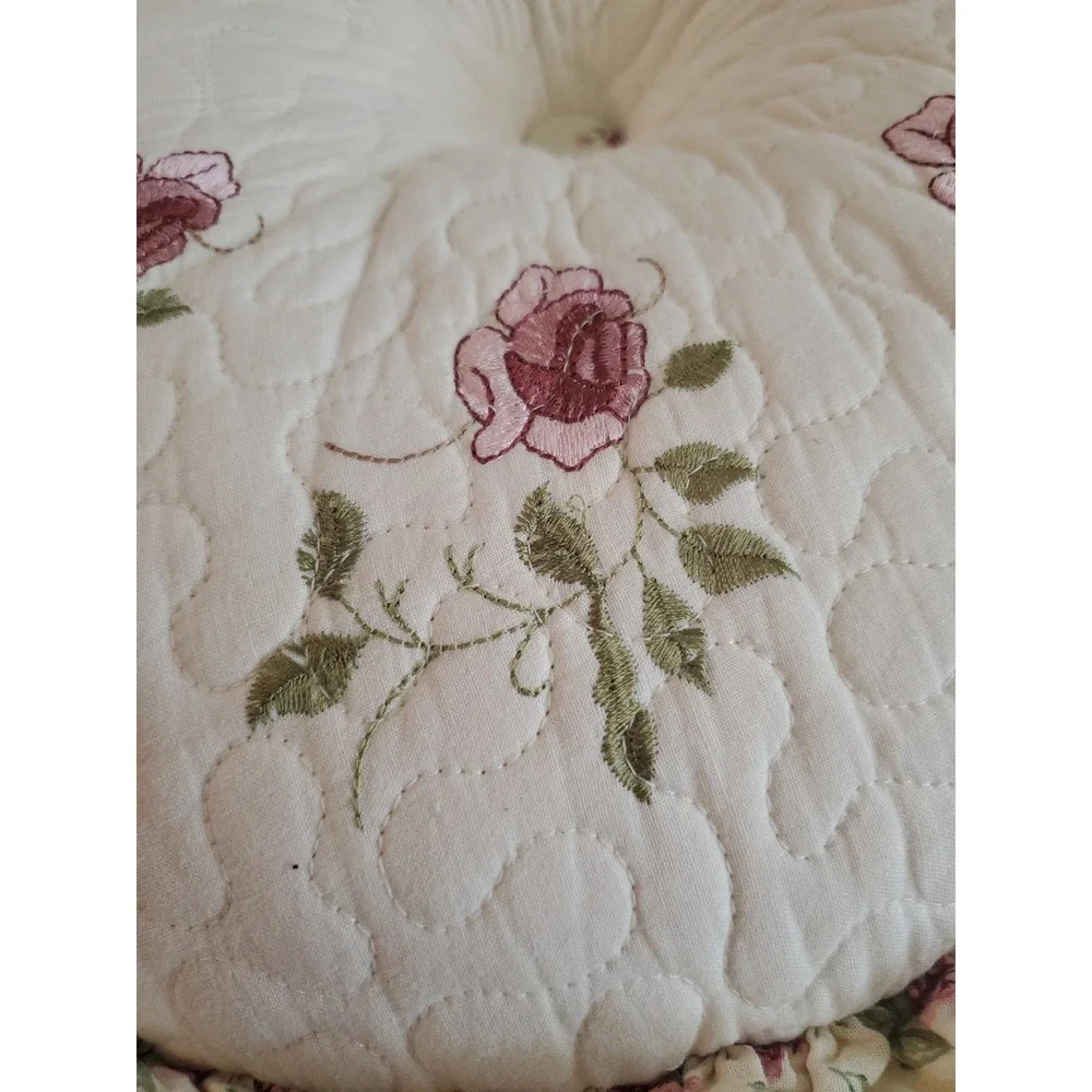 Vintage Floral Pillow Set Quilted Rose Cottagecore Throw Pillows Two Sided